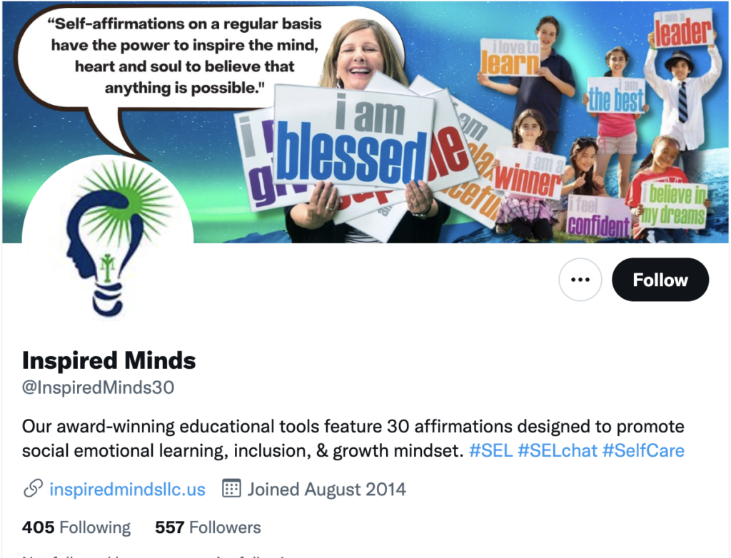 Inspired Minds Twitter Bio Example