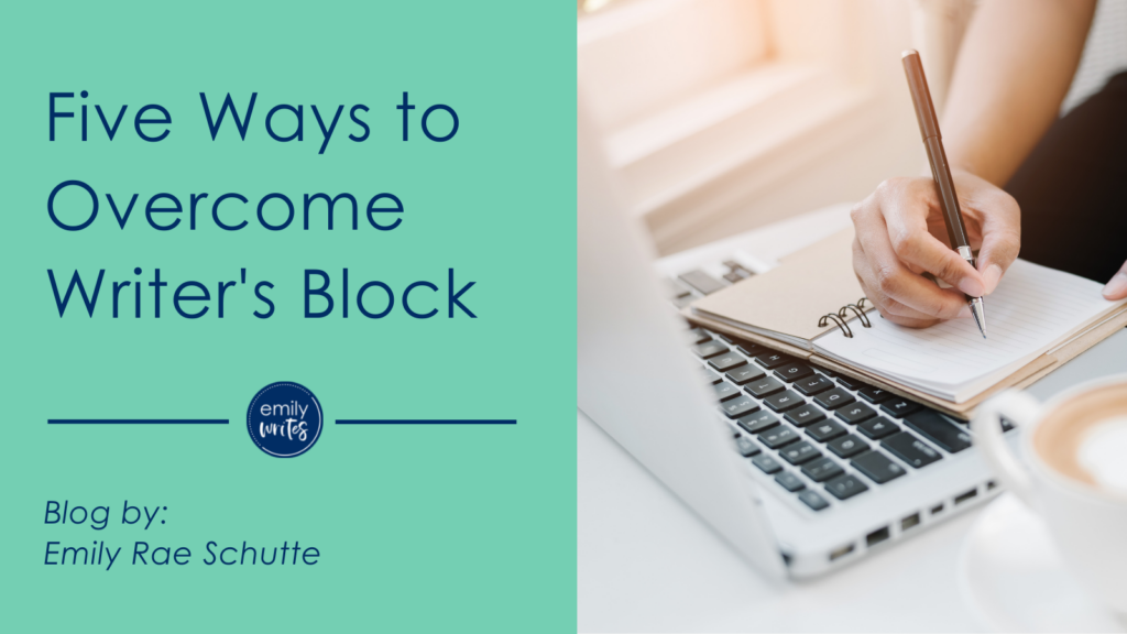 banner stating "five ways to overcome writer's block"