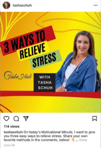 three ways to relieve stress Tasha schuh instagram post