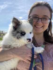 woman with puppy