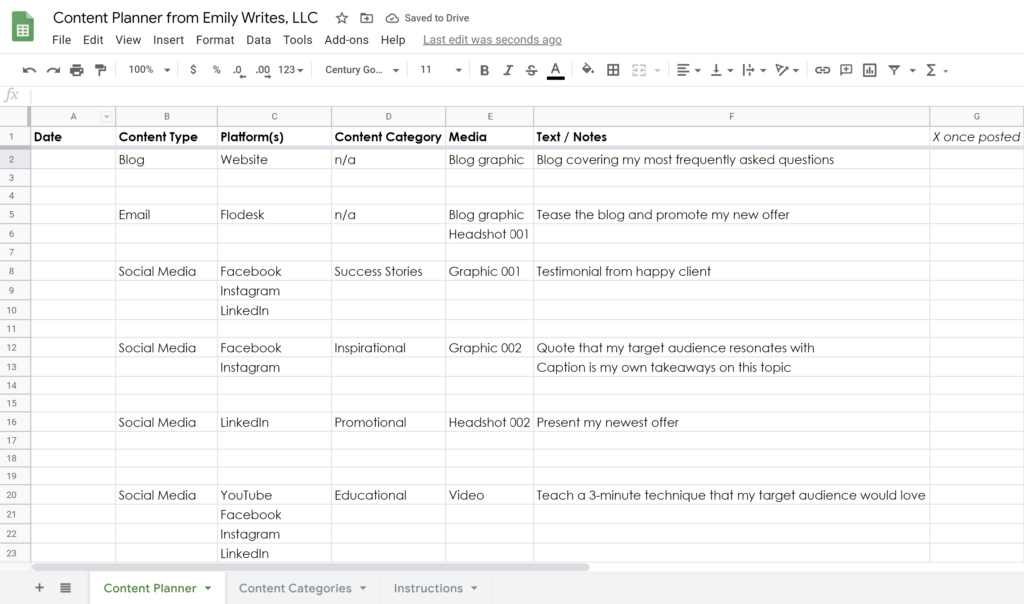 content marketing planning spreadsheet